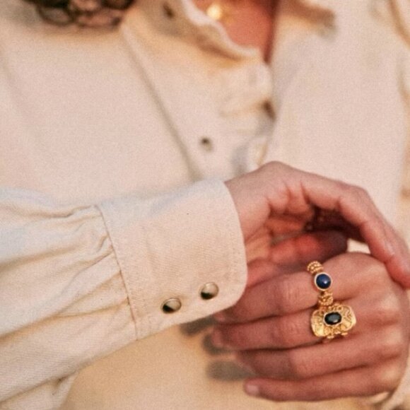 Sezane Eva Shirt Mottled Ecru Size 36 French / US 4 Ruffle Button Top Blouse - Picture 3 of 16